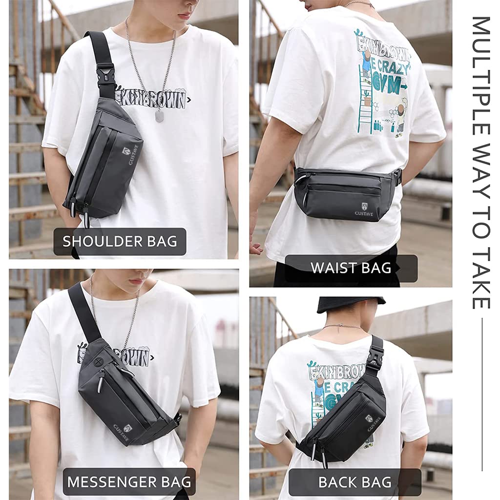 GUSTAVE Large Waterproof Sling Backpack Chest Bag Waist Bags Fanny Pack Cross Body Travel Bag BumBag Men Women Fanny Pack for Hiking Travel Camping Running Sports Outdoors with Adjustable Strap (Grey) GUSTAVE Large Waterproof Sling Backpack Chest Bag Waist Bags Fanny Pack Cross Body Travel Bag BumBag Men Women Fanny Pack for Hiking Travel Camping Running Sports Outdoors with Adjustable Strap (Grey)
